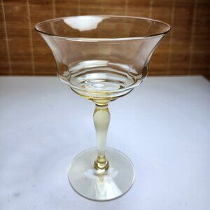 Sherbet Dessert Dish Glass Ribbed 5 3/4" Tall Stemmed Dish Yellow Vintage